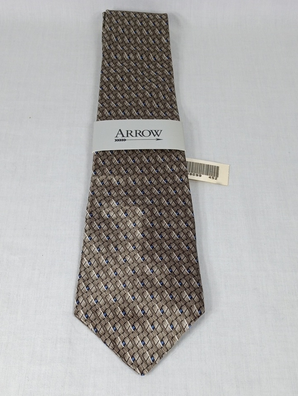 Arrow Brown Woven Pattern Tie with Blue Accents NWT